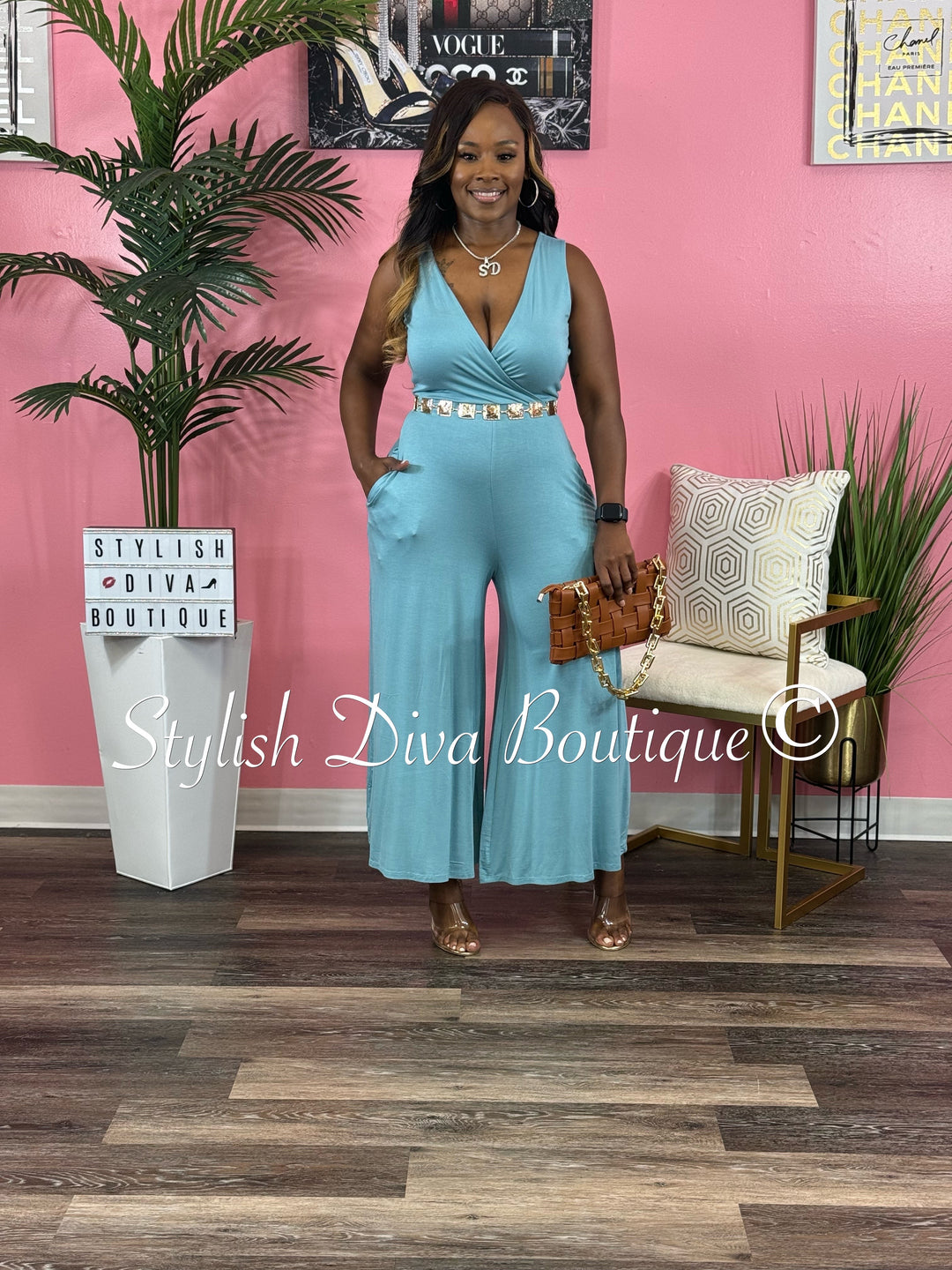 Cyndi Sleeveless Capri Jumpsuit (Blue Grey)