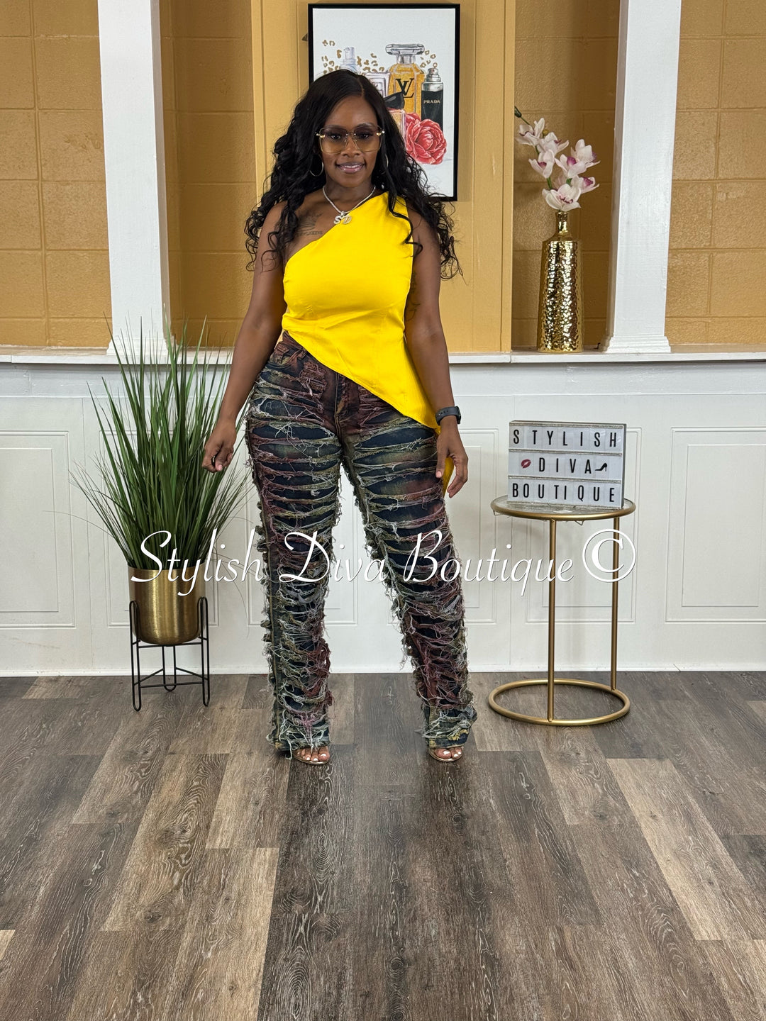 Diva Shred Color Dyed Jeans (Multicolor)