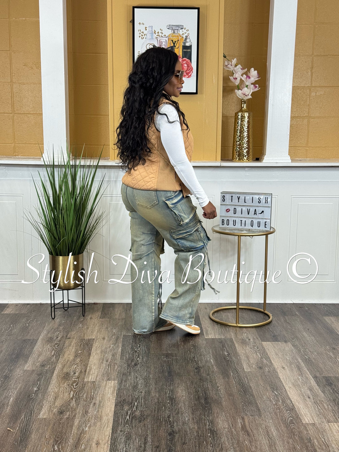 Main Character Acid Wash Cargo Jeans (Vintage Blue Wash)