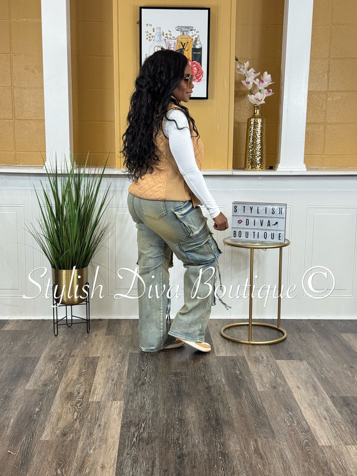 Main Character Acid Wash Cargo Jeans (Vintage Blue Wash)