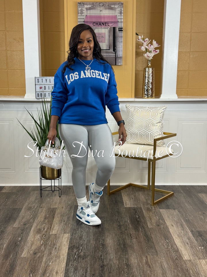 Los Angeles Oversized Sweatshirt & Leggings Set (True Blue & Grey)