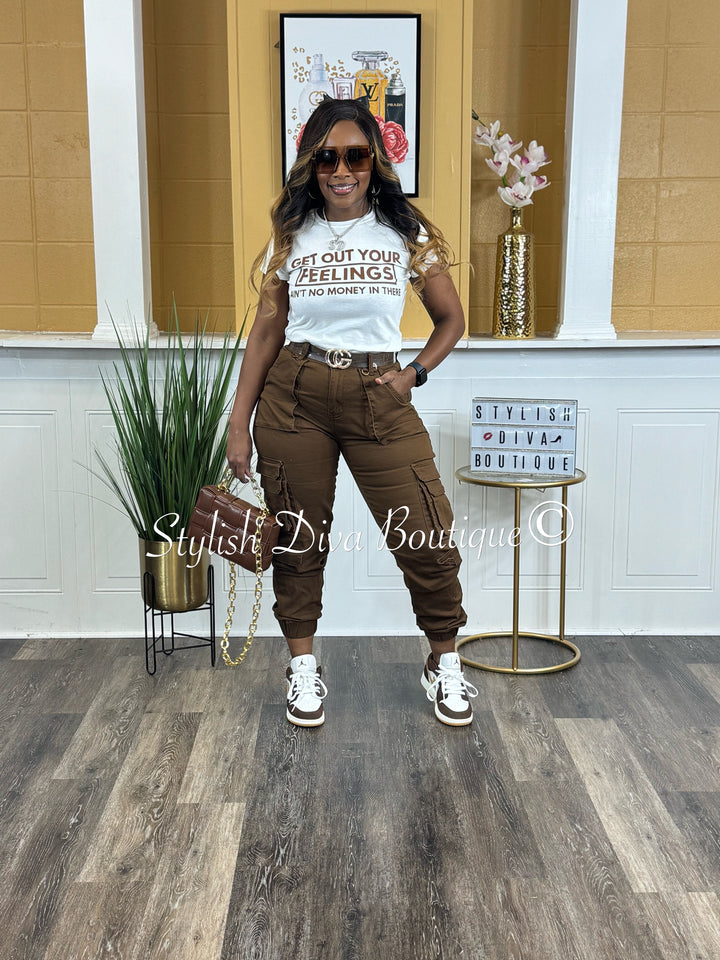 Get Out Your Feelings Graphic Tee (Brown Print)