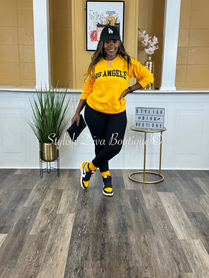 Los Angeles Sweatshirt Only up to 3XL (Gold/Black Print)