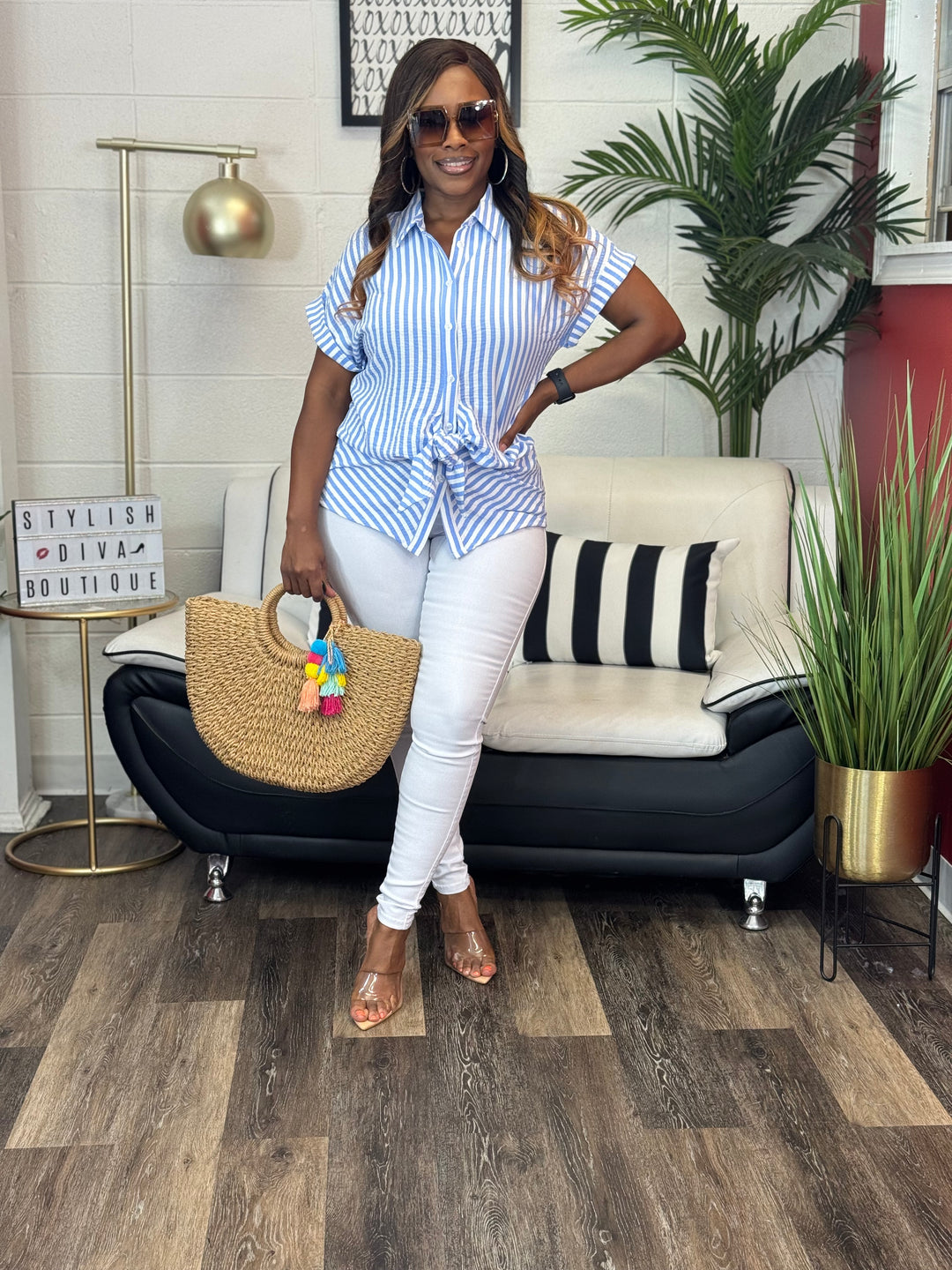 Coastal Diva Pants Set (Blue/White)