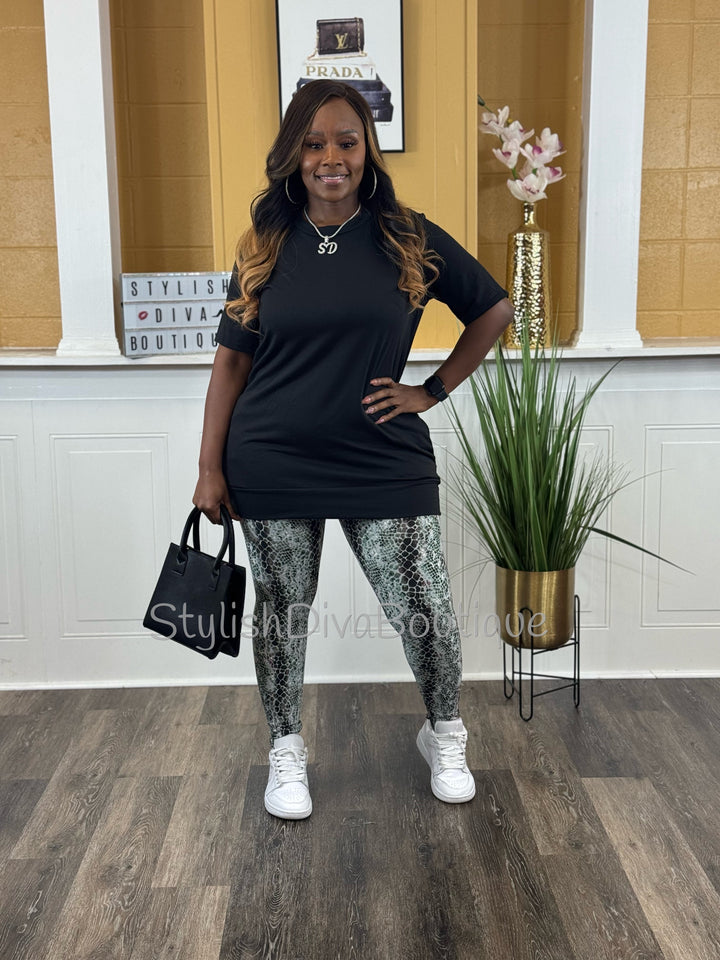 Unbothered &amp; Unmatched Set (Black/Snake Print)