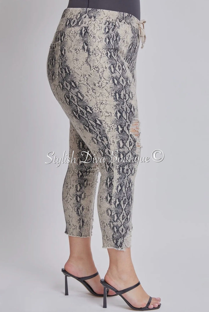 Snake Charmer Ankle Joggers up to 3XL (Taupe/Black)