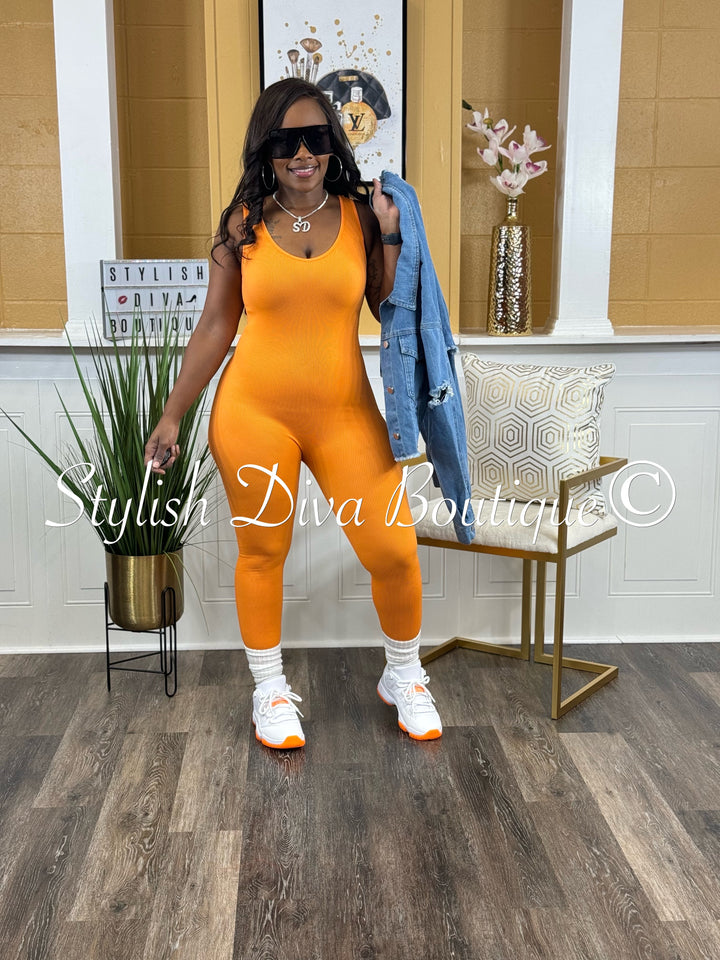 Ribbed Seamless Jumpsuit (Orange)