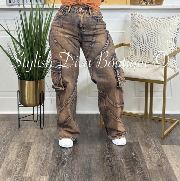 Desire Acid Wash Cargo Pants (Copper Wash)