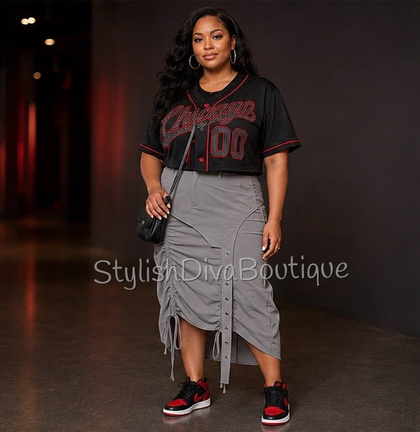 Chicago Cropped Baseball Jersey (Black/Red)