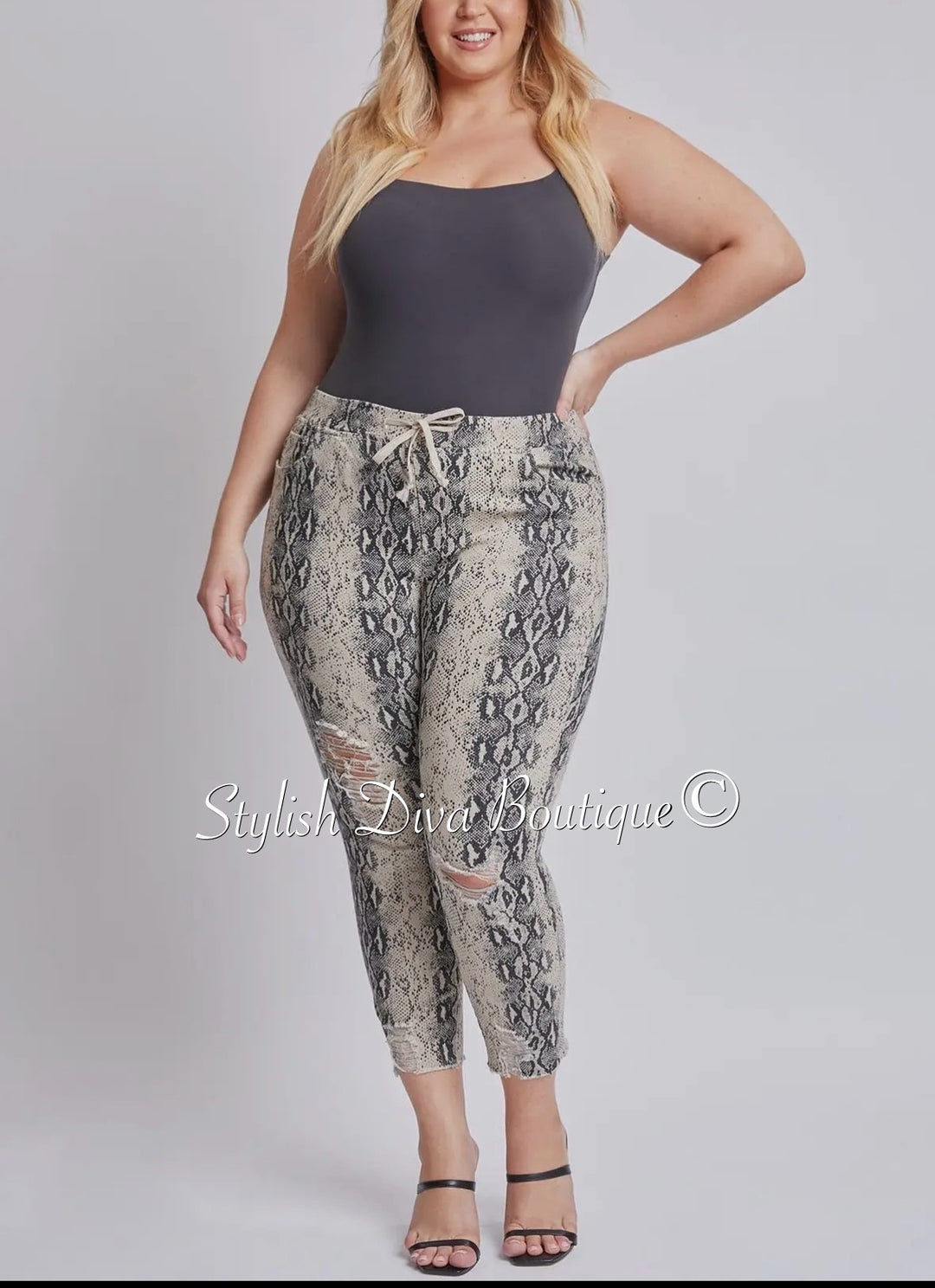 Snake Charmer Ankle Joggers up to 3XL (Taupe/Black)