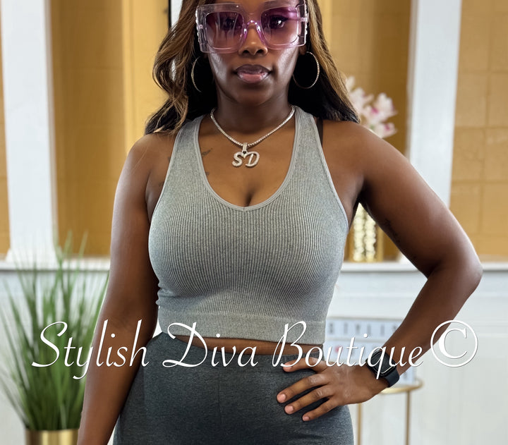 Seamless Ribbed Cropped Racerback Top (Heather Grey)