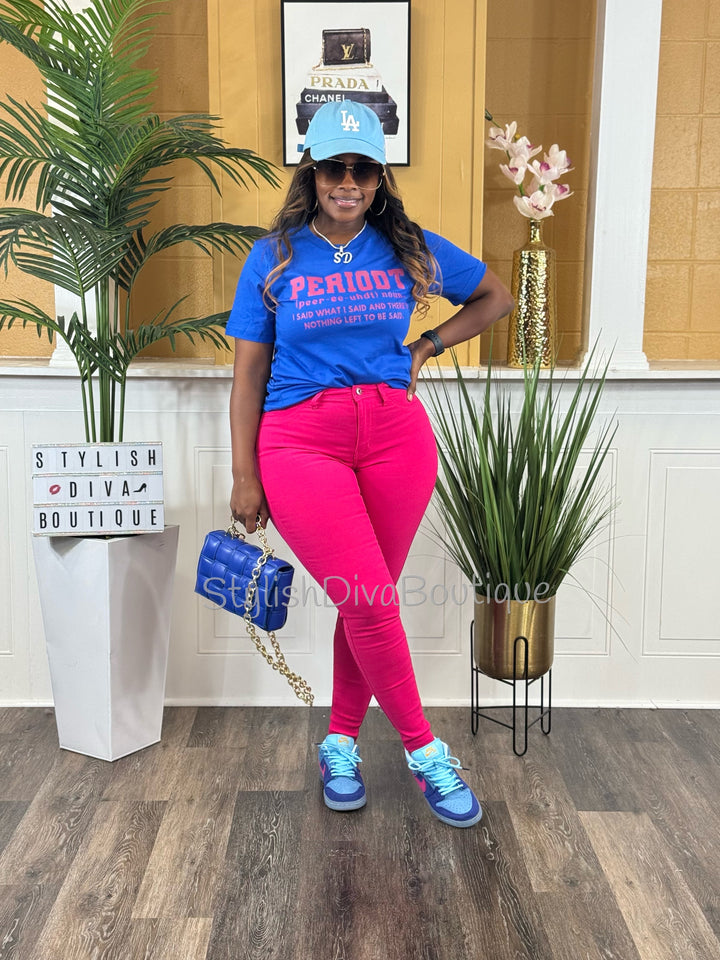 PERIODT T-Shirt (Royal Blue Shirt/Fuchsia Berry Print)
