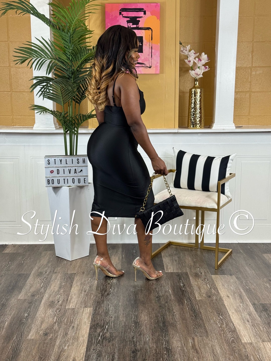 Sleek Temptation Midi Dress (Black)