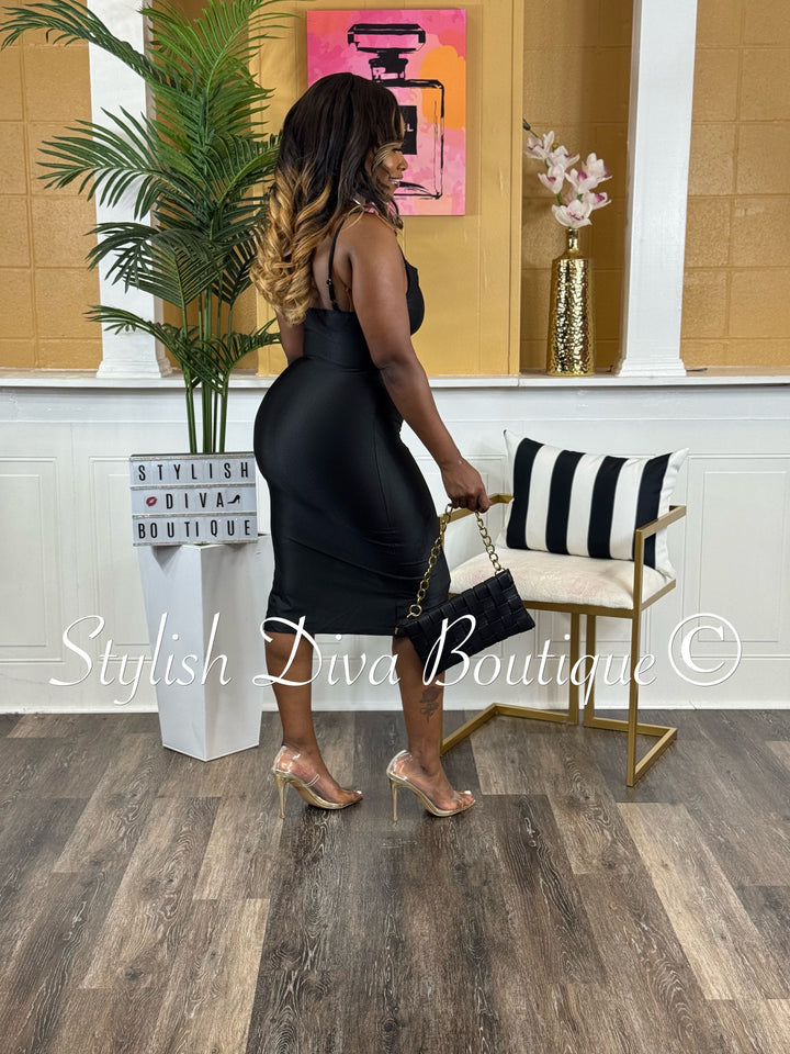 Sleek Temptation Midi Dress (Black)