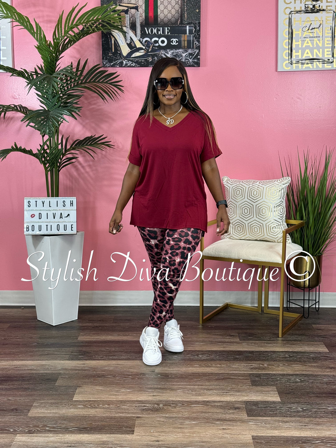 Cute Leopard Legging Set (Cabernet)