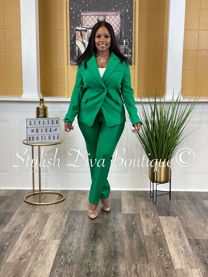 Suited Up Double Breasted Blazer (Dark Green)