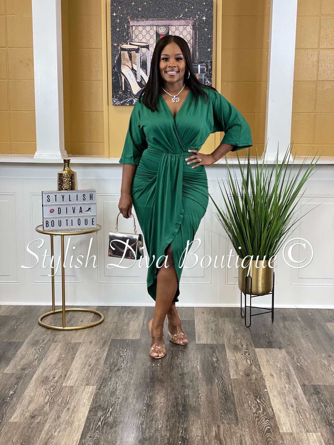 Chandler V Cut Ruched Midi Dress up to 3XL (Hunter Green) Stylish Diva Boutique Chandler V Cut Ruched Midi Dress up to 3XL (Hunter Green) Stylish Diva Boutique