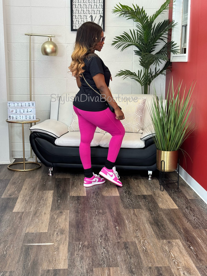 Butter Soft Microfiber Leggings up to 3XL (Neon Hot Pink)