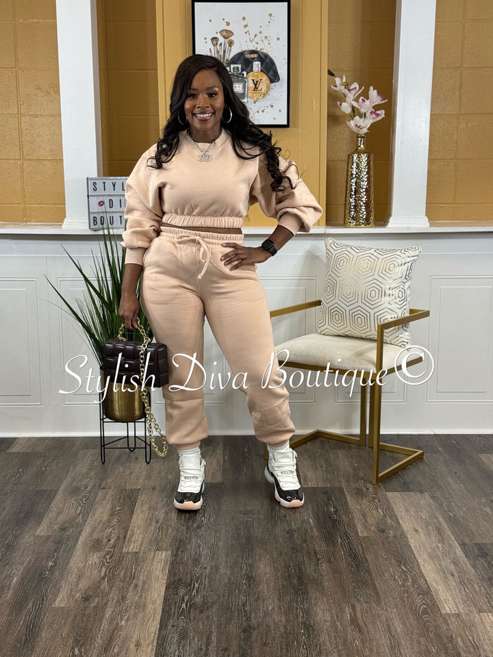 Cindy Cropped Jogger Set (Dusty Blush)