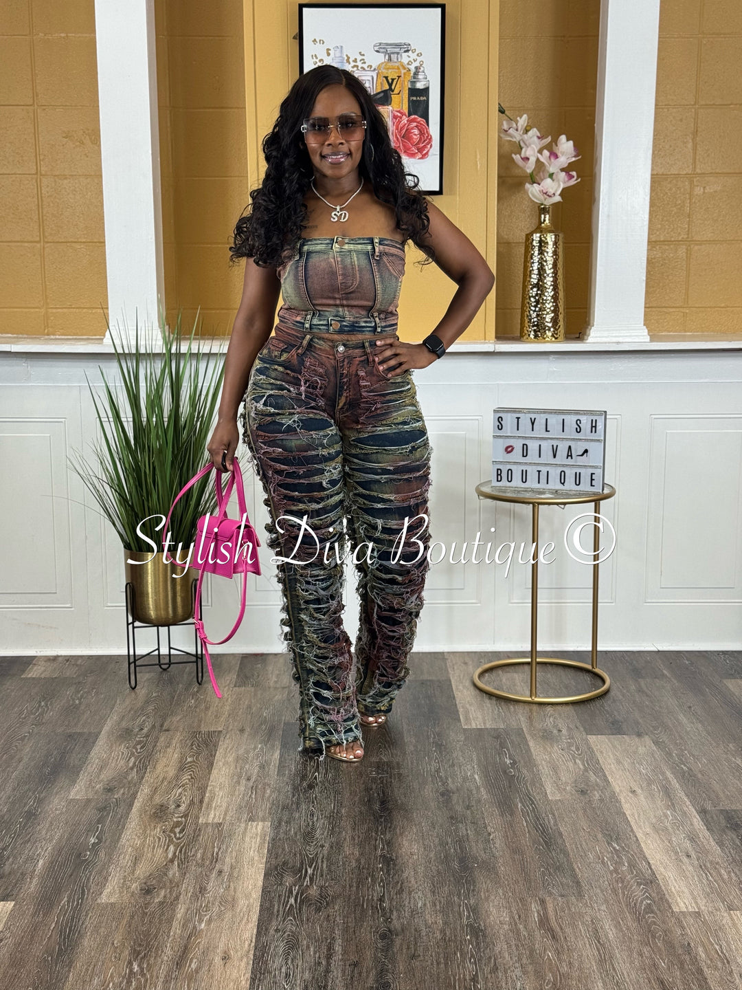 Diva Shred Color Dyed Jeans (Multicolor)