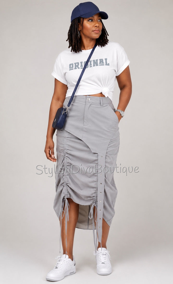 Center Stage Nylon Cargo Skirt (Grey)
