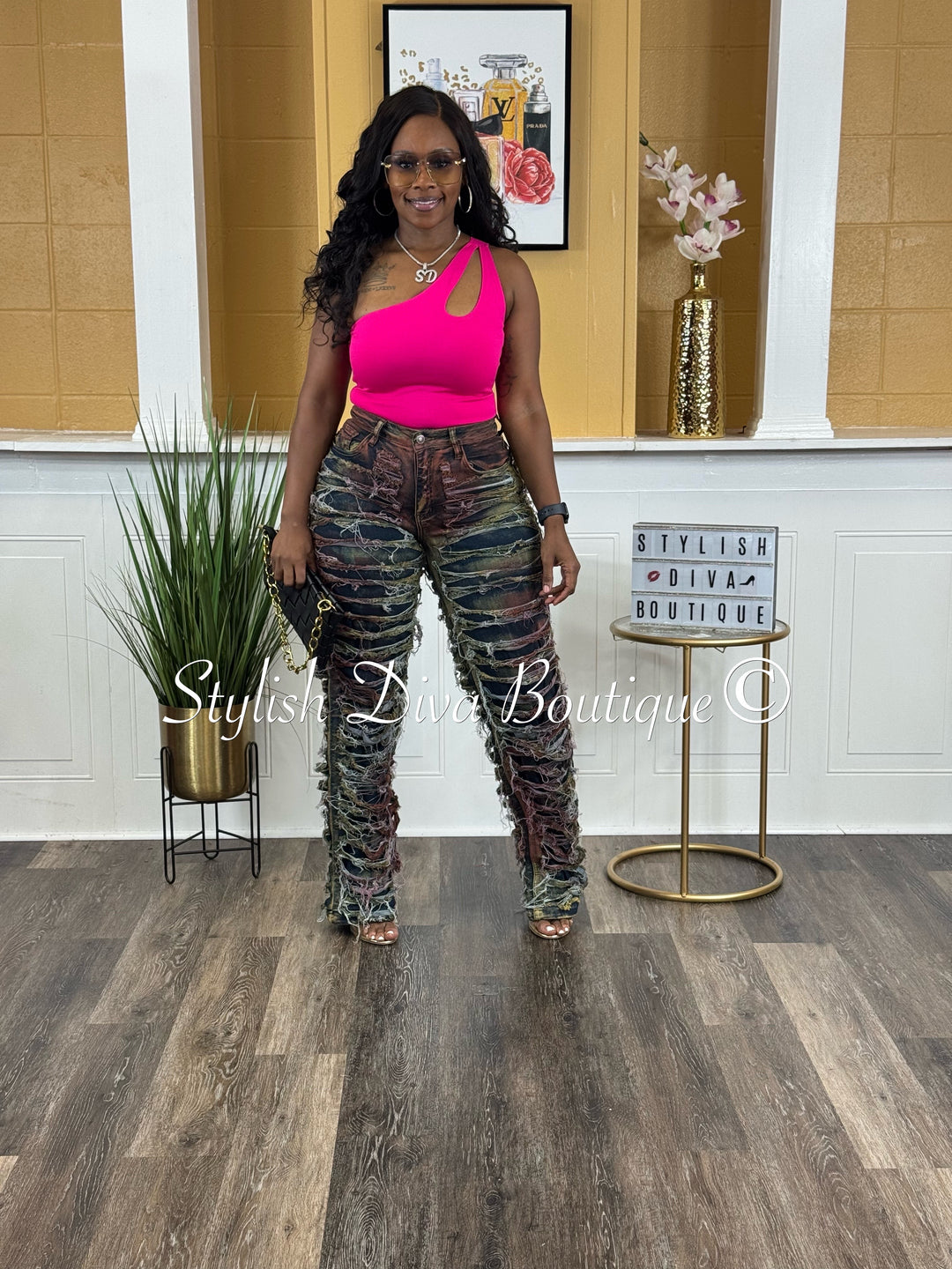 Diva Shred Color Dyed Jeans (Multicolor)