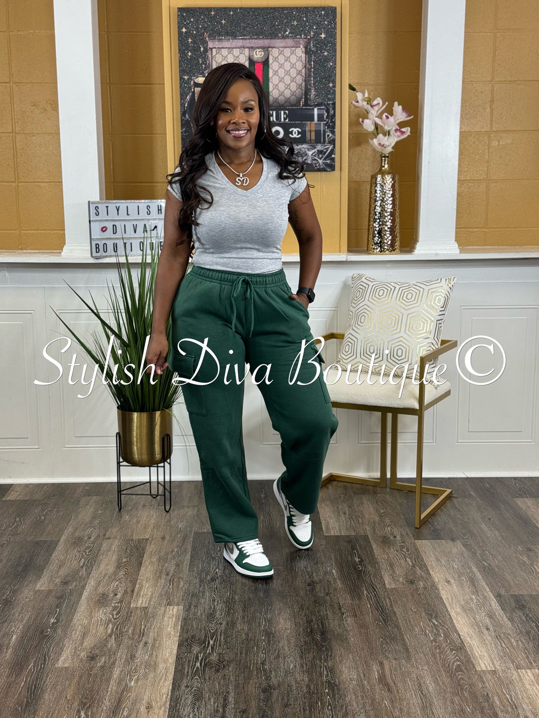 Mela Fleece Cargo Pants (Hunter Green)