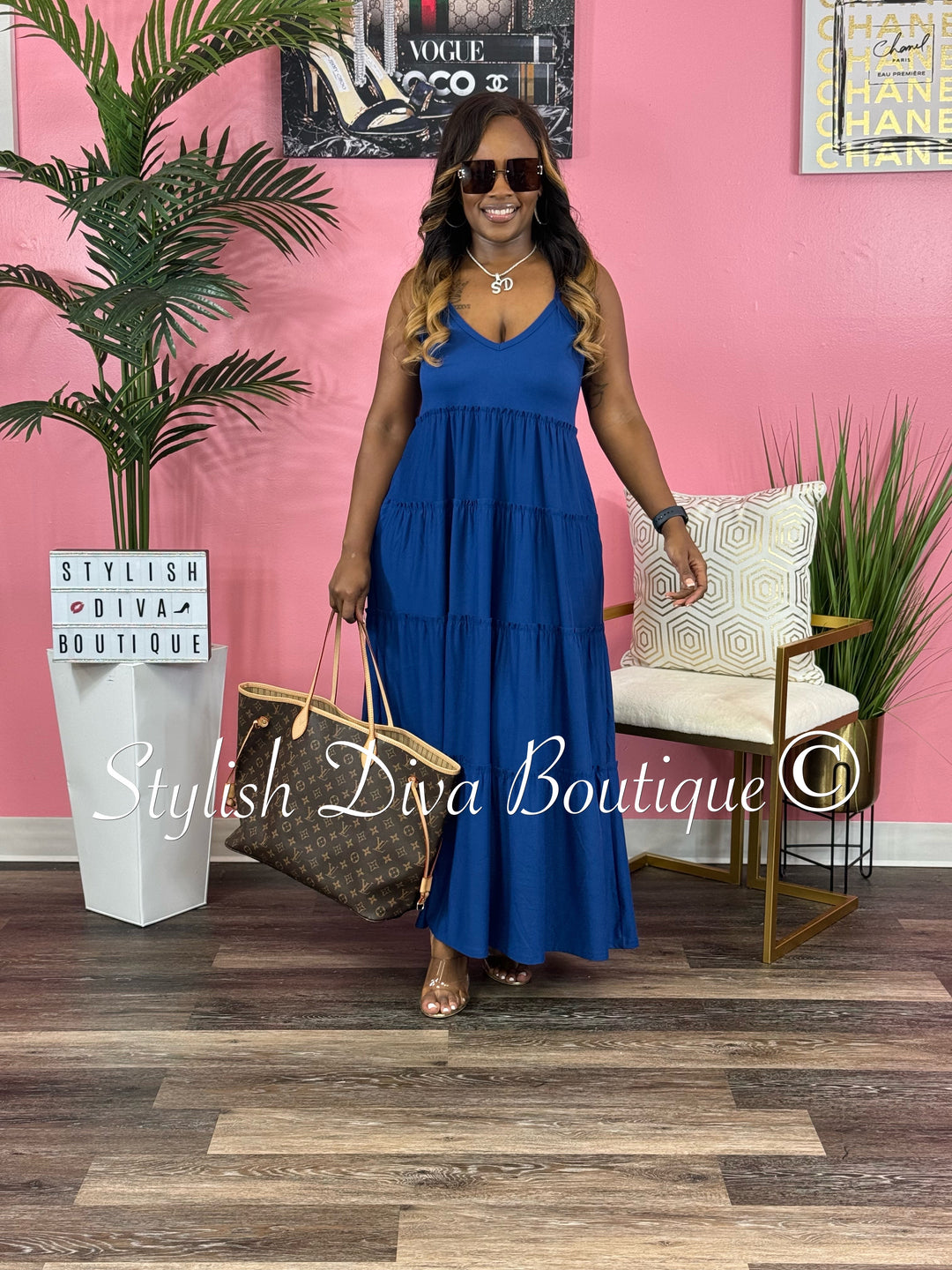 Tierney Tiered Maxi Dress up to 3XL (Lt Navy)