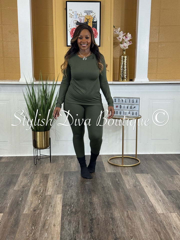 Weekend Ease Legging Set up to 3XL (Dk Olive)
