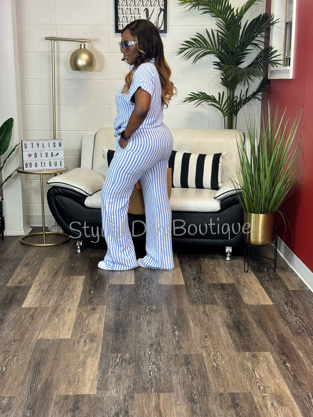 Coastal Diva Pants Set (Blue/White)