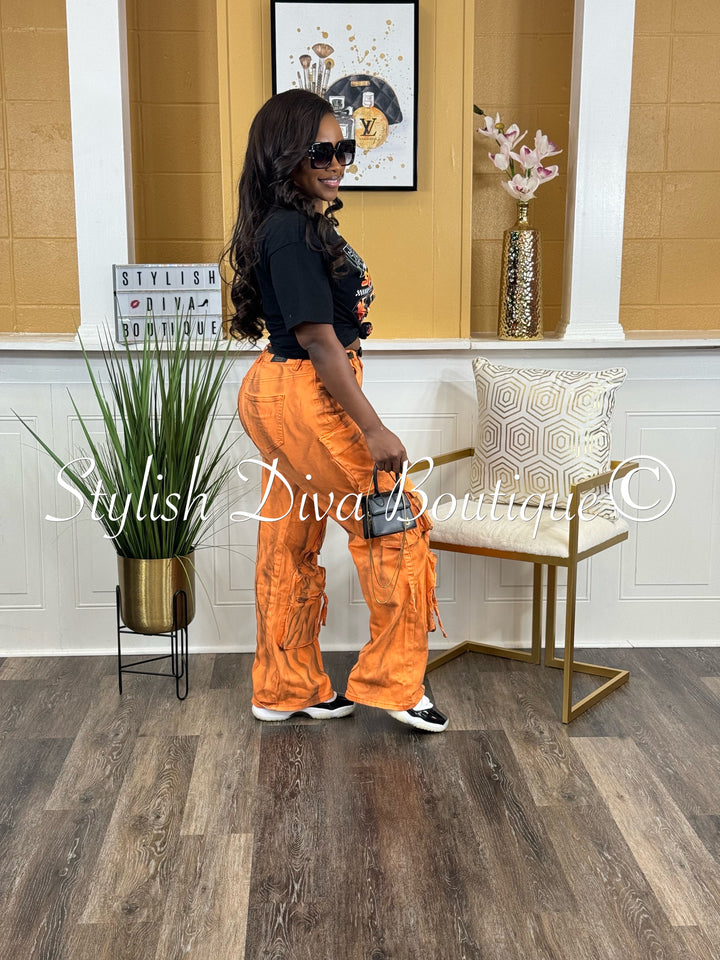 Best Kept Secret Sprayed Cargo Pants up to 3XL (Orange/Black)