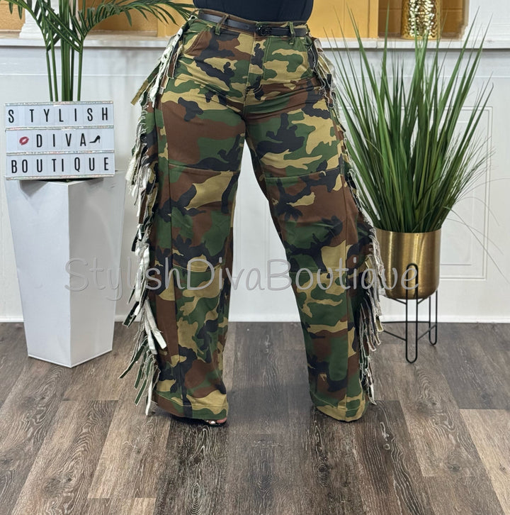 Wild Side Camo Fringe Jeans