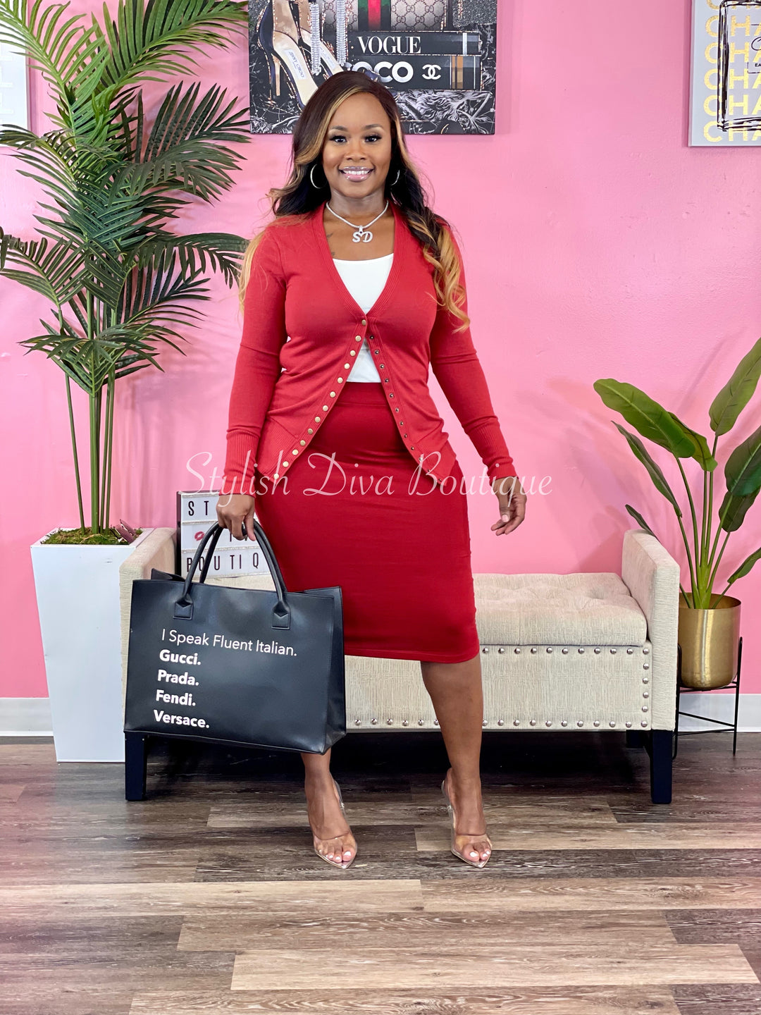 About My Business 3pc Skirt Set (Copper Red)