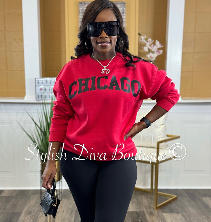 Chicago Sweatshirt Only up to 3XL (Red/Black Print)