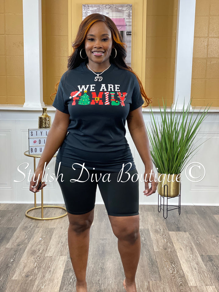 We Are Family Christmas Graphic T-Shirt up to 3XL (Black/Multi Print)