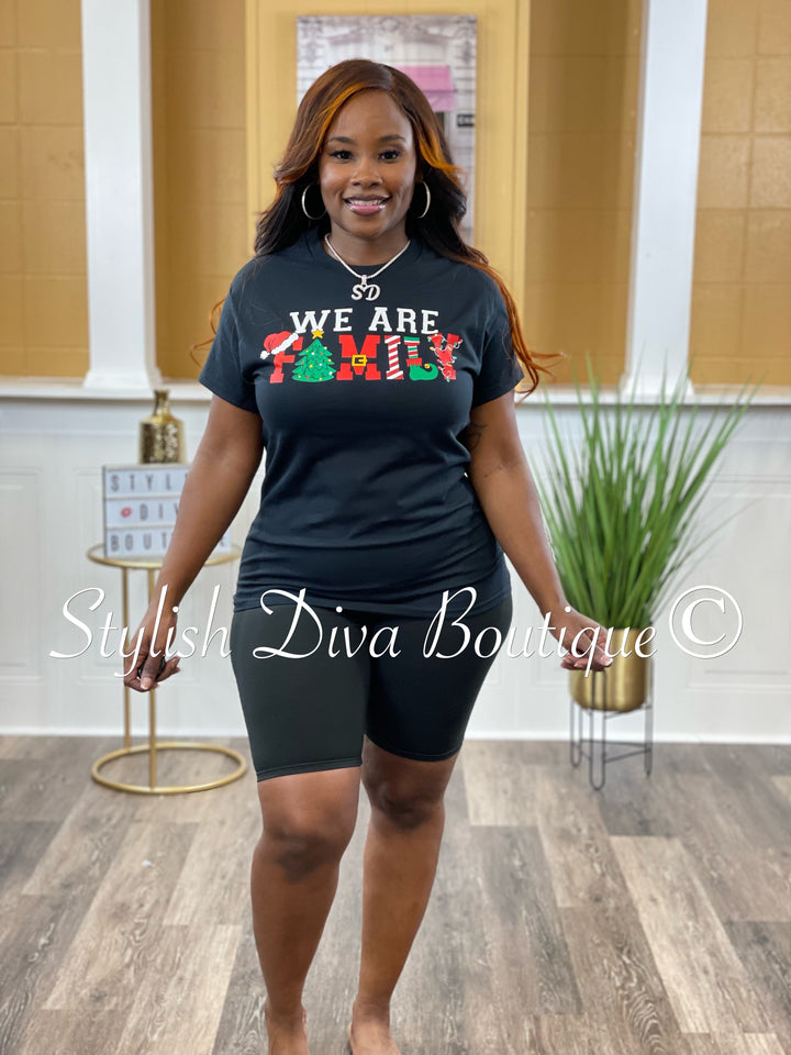 We Are Family Christmas Graphic T-Shirt up to 3XL (Black/Multi Print)