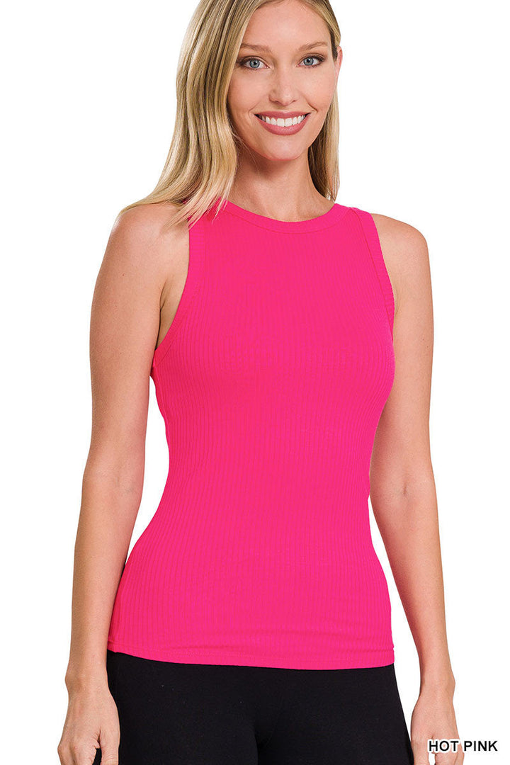 Camille Ribbed Sleeveless Tank Top (Hot Pink)