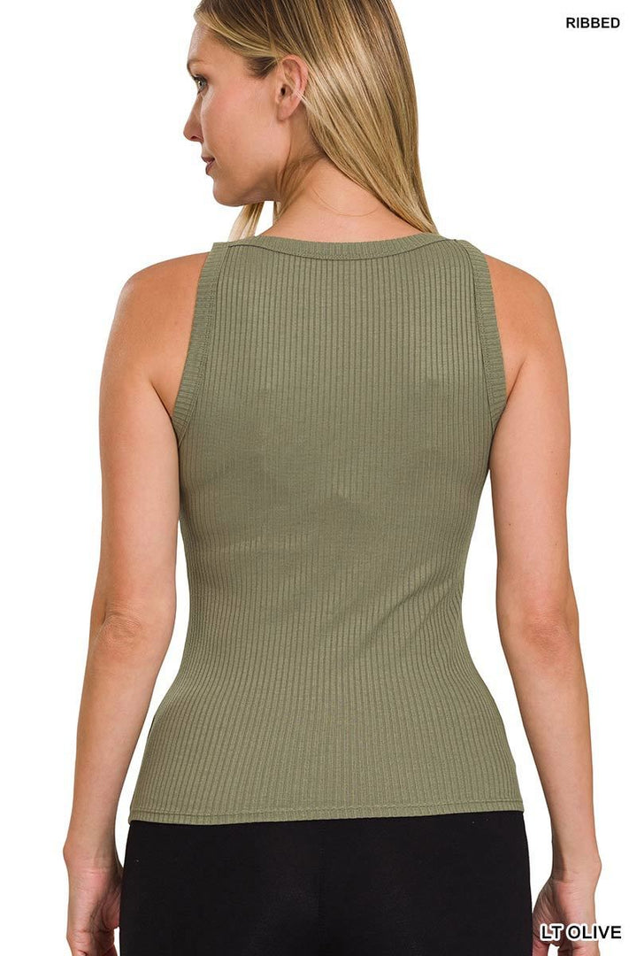 Camille Ribbed Sleeveless Tank Top (Lt Olive)