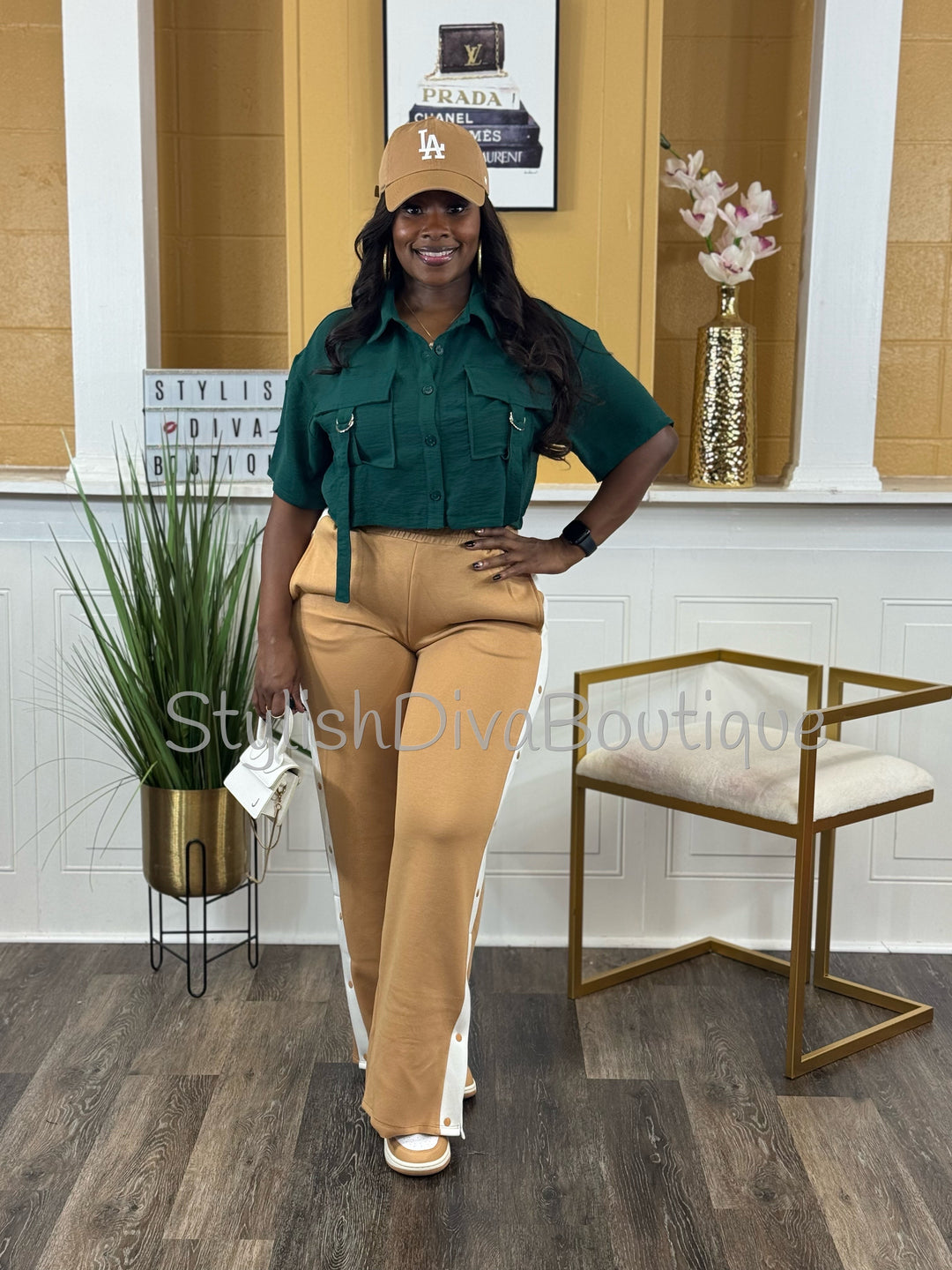 Ceya Button Front Crop Top (Hunter Green)