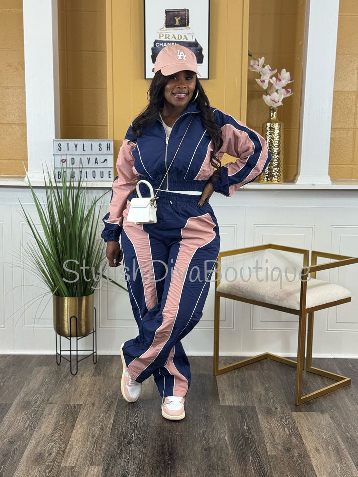 Sporty Chic Colorblock Tracksuit (Navy/Pink)