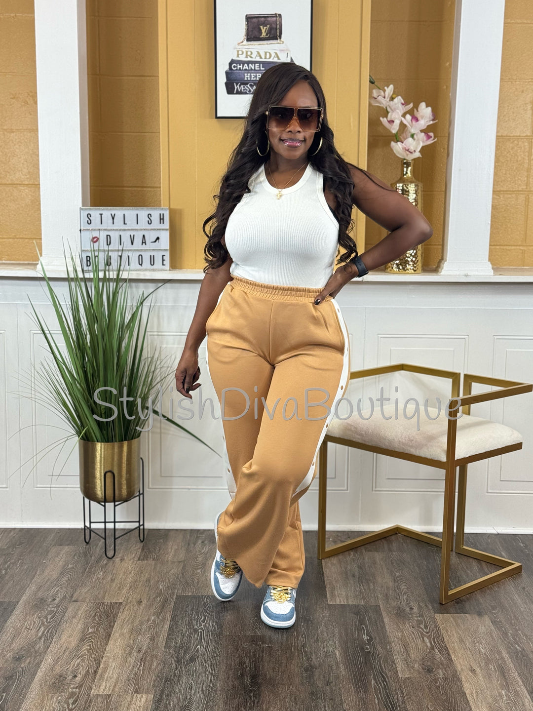 Snap Decision Wide Leg Pants (Praline/Cream)
