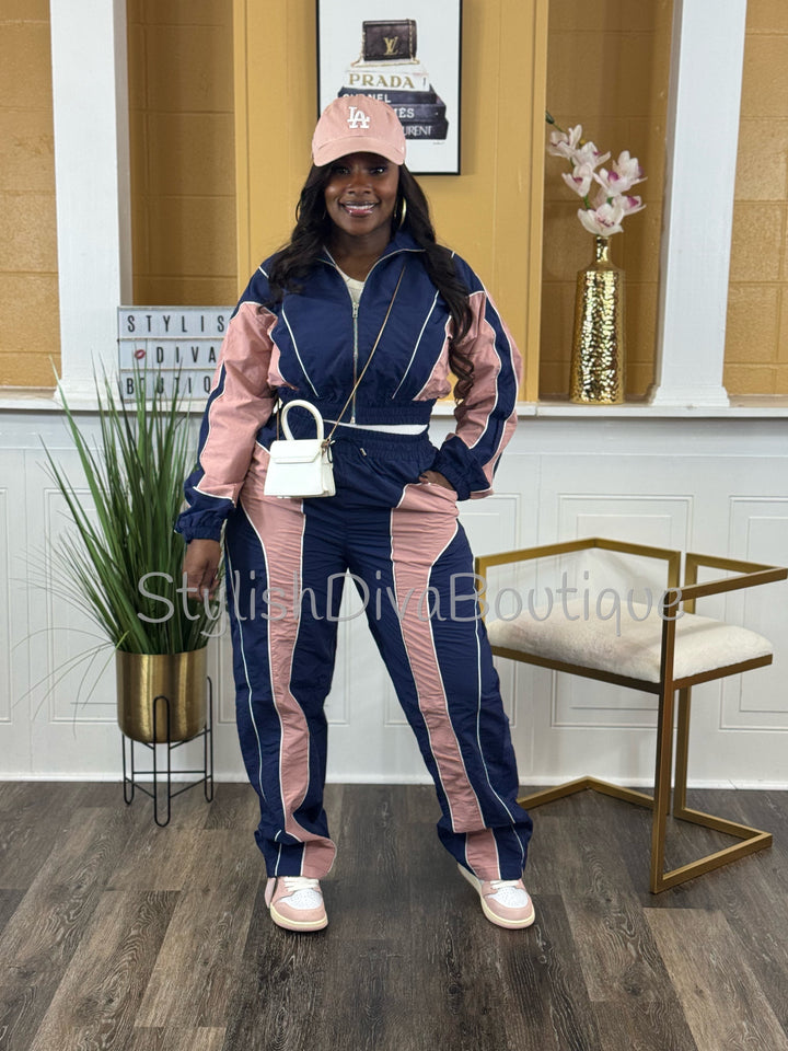 Sporty Chic Colorblock Tracksuit (Navy/Pink)
