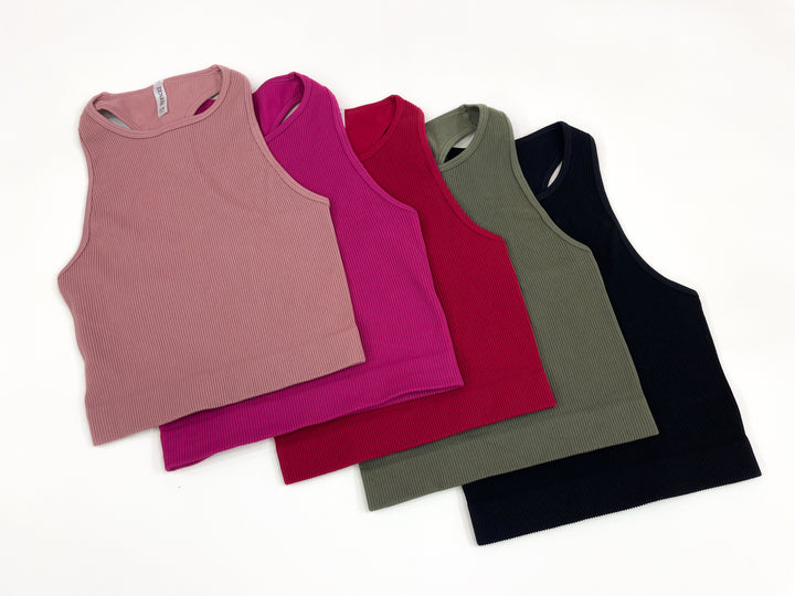 Seamless Ribbed High Neck Cropped Top - 6 Colors