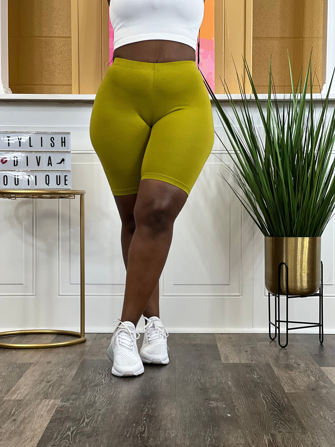Luxe Cotton Biker Shorts (Olive Mustard)