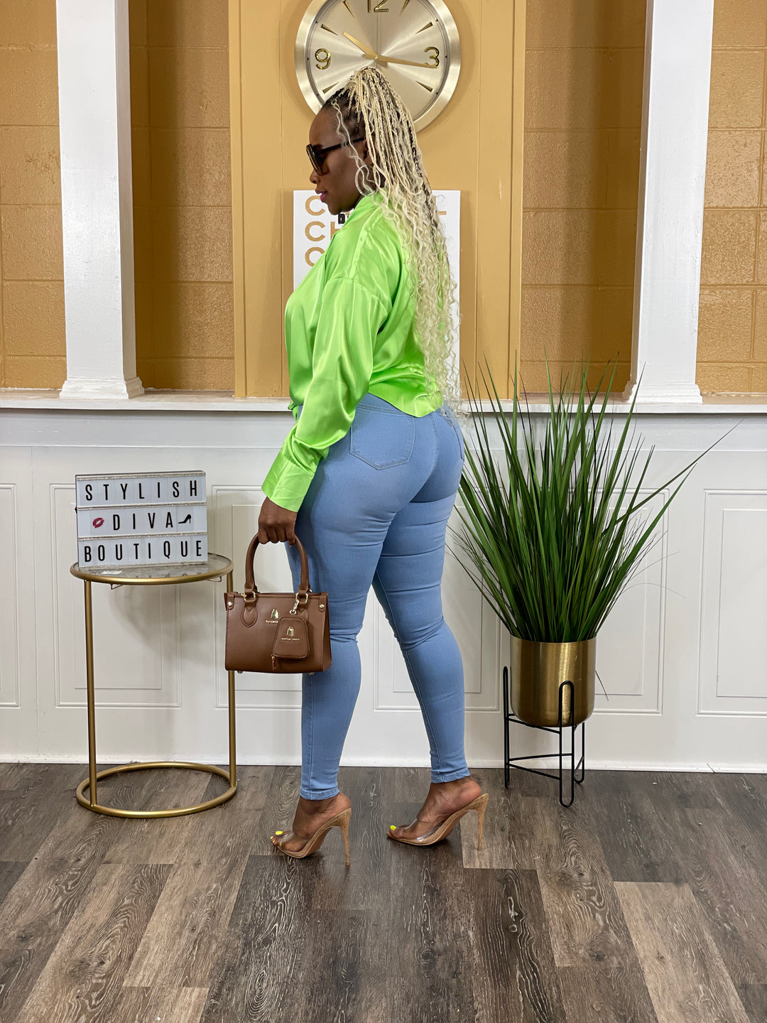 Cami Satin L/S Top (Lime)