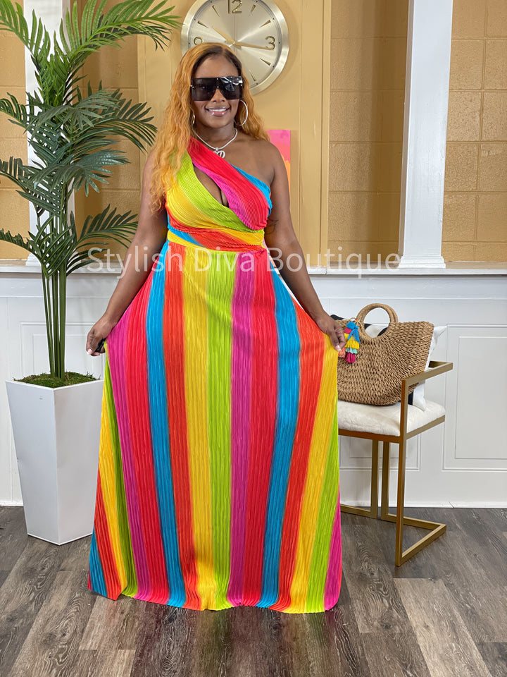 Colorful Delight Striped Maxi Dress (Rainbow)