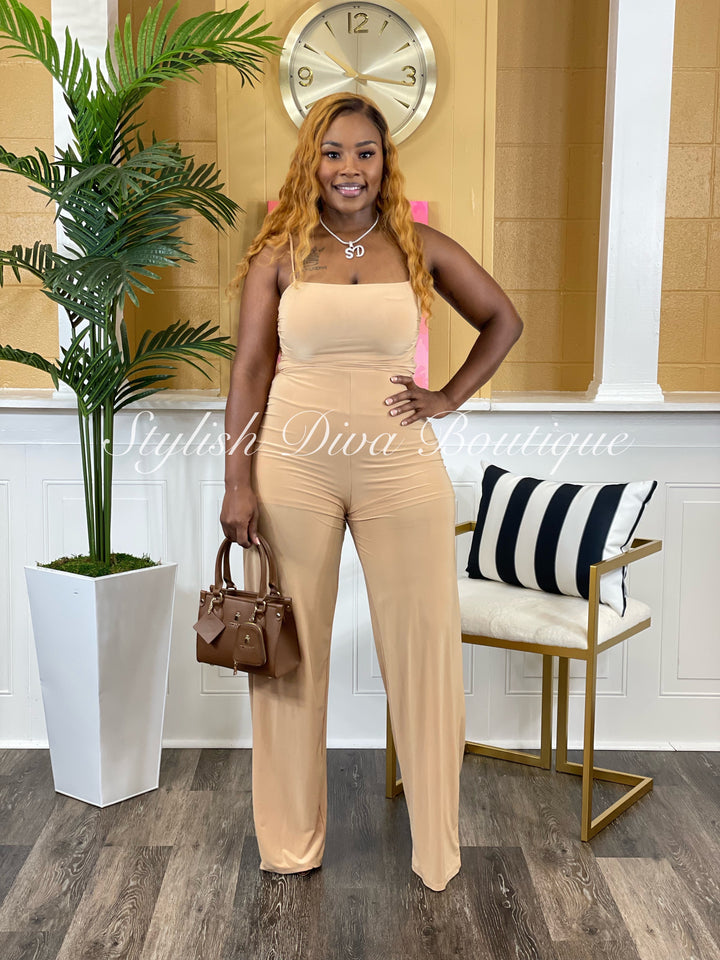 Arabella Ruched Jumpsuit (Taupe)