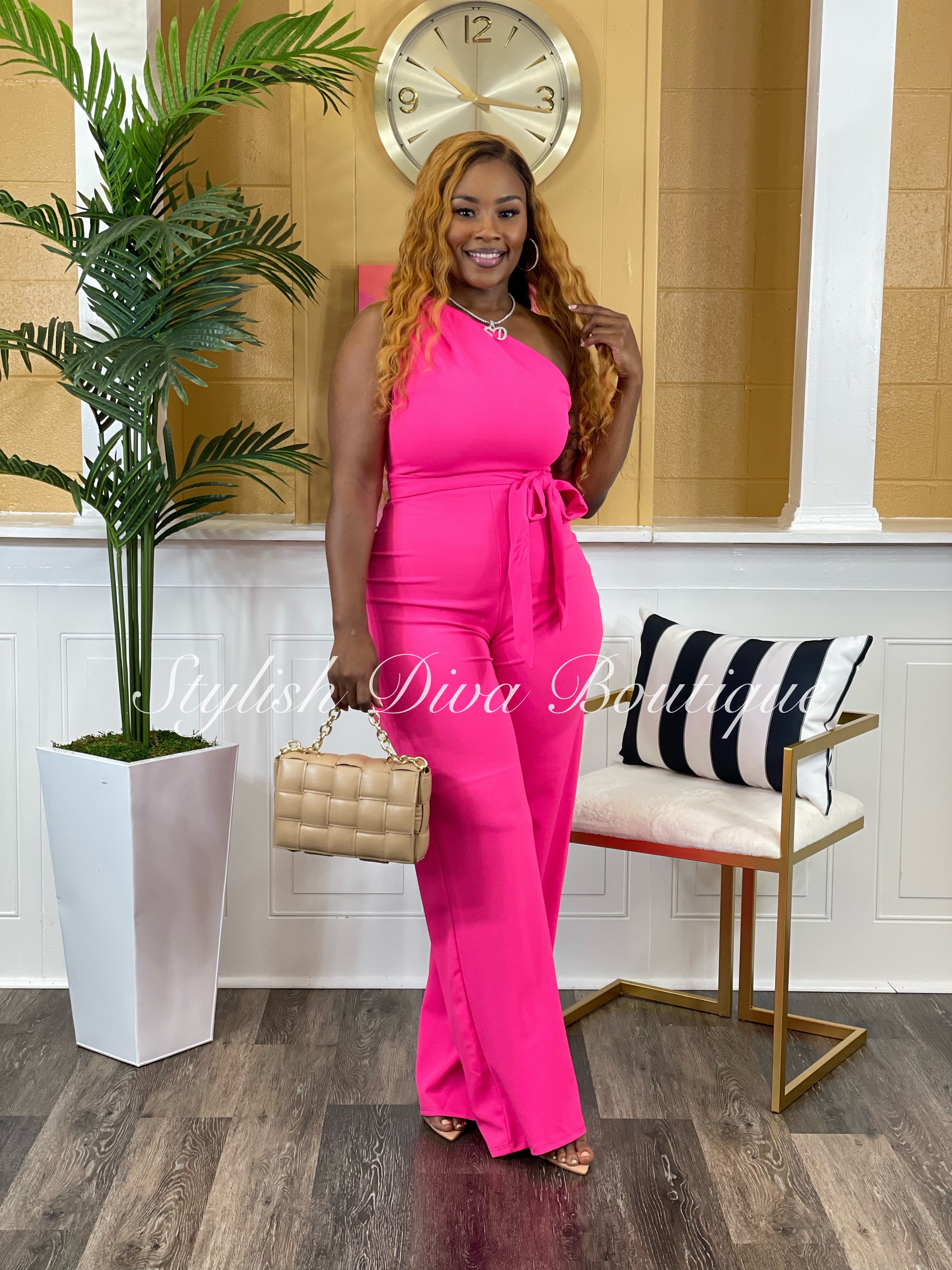 One shoulder 2025 pink jumpsuit