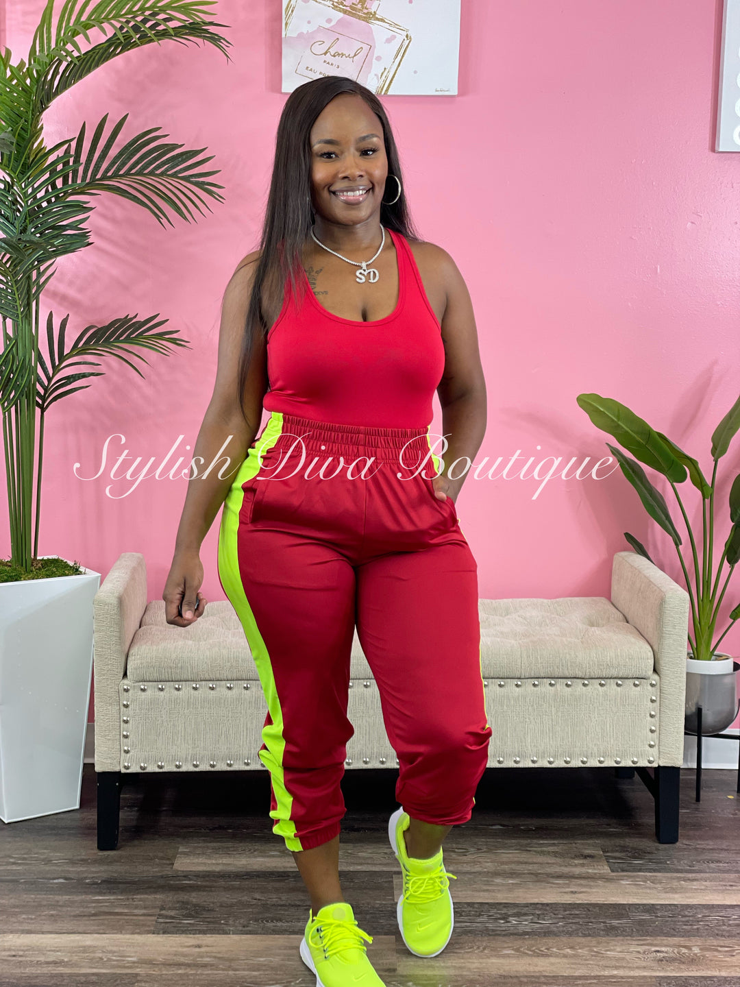 Easy Does It Jogger Set up to 3XL (Dk Red/Neon Lime)