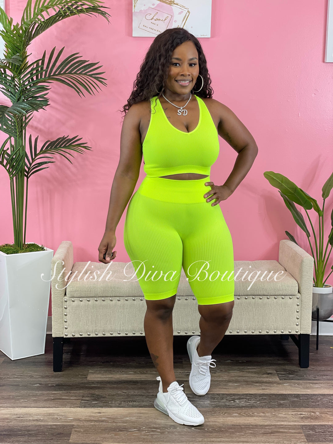 Neon Outfits Neon Green Biker Short Set Neon Green Biker Shorts
